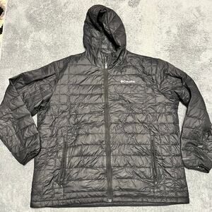 Columbia Coat Mens 2X Puffer Down Jacket Turbodown Omni Heat Hooded Black Coat *